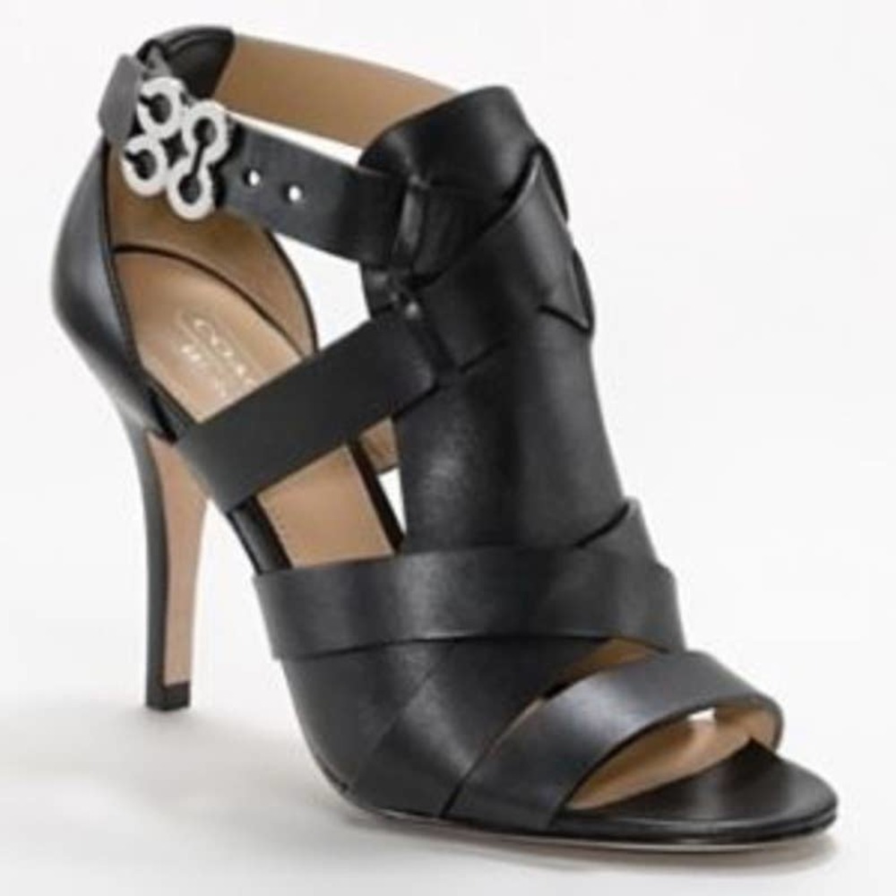 Coach Mila Leather Ankle Strap Heel Sandals Size 11 Black